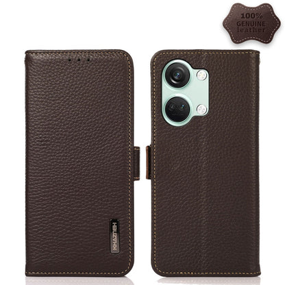 KHAZNEH Side-Magnetic Litchi Genuine Leather RFID Phone Case, For OnePlus 12R, For OnePlus 12, For OnePlus Ace 2 Pro, For OnePlus Nord 3