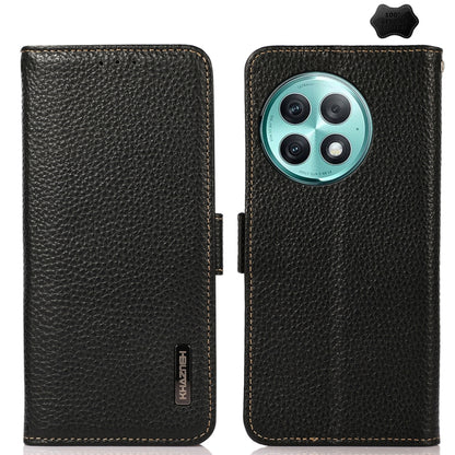 KHAZNEH Side-Magnetic Litchi Genuine Leather RFID Phone Case, For OnePlus 12R, For OnePlus 12, For OnePlus Ace 2 Pro, For OnePlus Nord 3