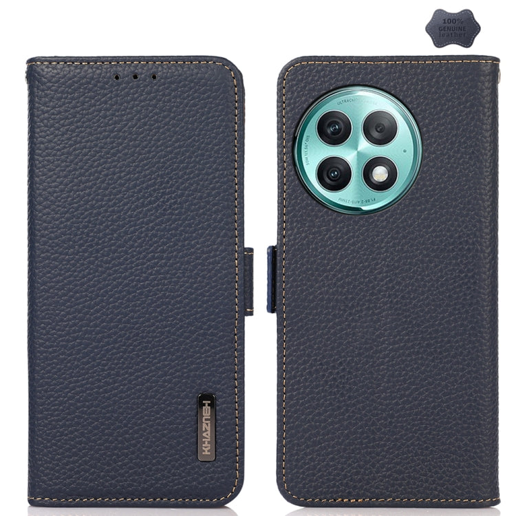 KHAZNEH Side-Magnetic Litchi Genuine Leather RFID Phone Case, For OnePlus 12R, For OnePlus 12, For OnePlus Ace 2 Pro, For OnePlus Nord 3