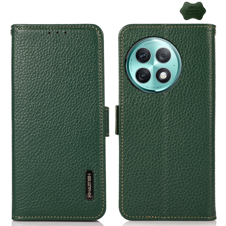 KHAZNEH Side-Magnetic Litchi Genuine Leather RFID Phone Case, For OnePlus 12R, For OnePlus 12, For OnePlus Ace 2 Pro, For OnePlus Nord 3