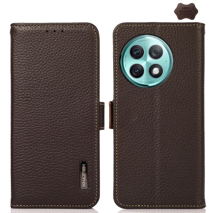KHAZNEH Side-Magnetic Litchi Genuine Leather RFID Phone Case, For OnePlus 12R, For OnePlus 12, For OnePlus Ace 2 Pro, For OnePlus Nord 3
