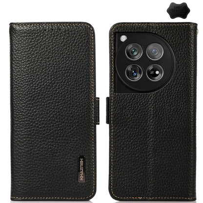 KHAZNEH Side-Magnetic Litchi Genuine Leather RFID Phone Case, For OnePlus 12R, For OnePlus 12, For OnePlus Ace 2 Pro, For OnePlus Nord 3