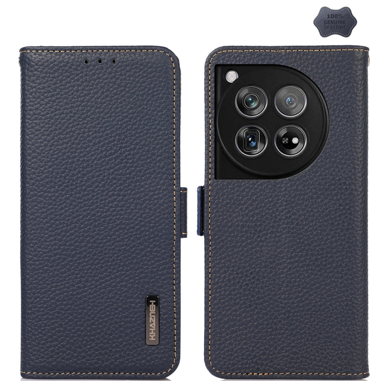 KHAZNEH Side-Magnetic Litchi Genuine Leather RFID Phone Case, For OnePlus 12R, For OnePlus 12, For OnePlus Ace 2 Pro, For OnePlus Nord 3