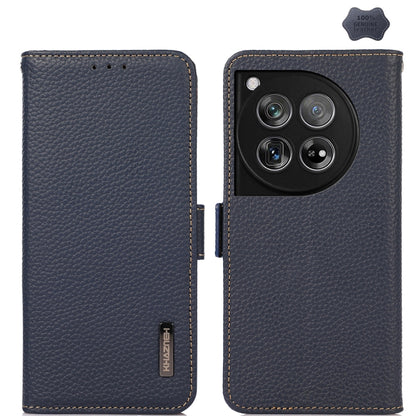 KHAZNEH Side-Magnetic Litchi Genuine Leather RFID Phone Case, For OnePlus 12R, For OnePlus 12, For OnePlus Ace 2 Pro, For OnePlus Nord 3