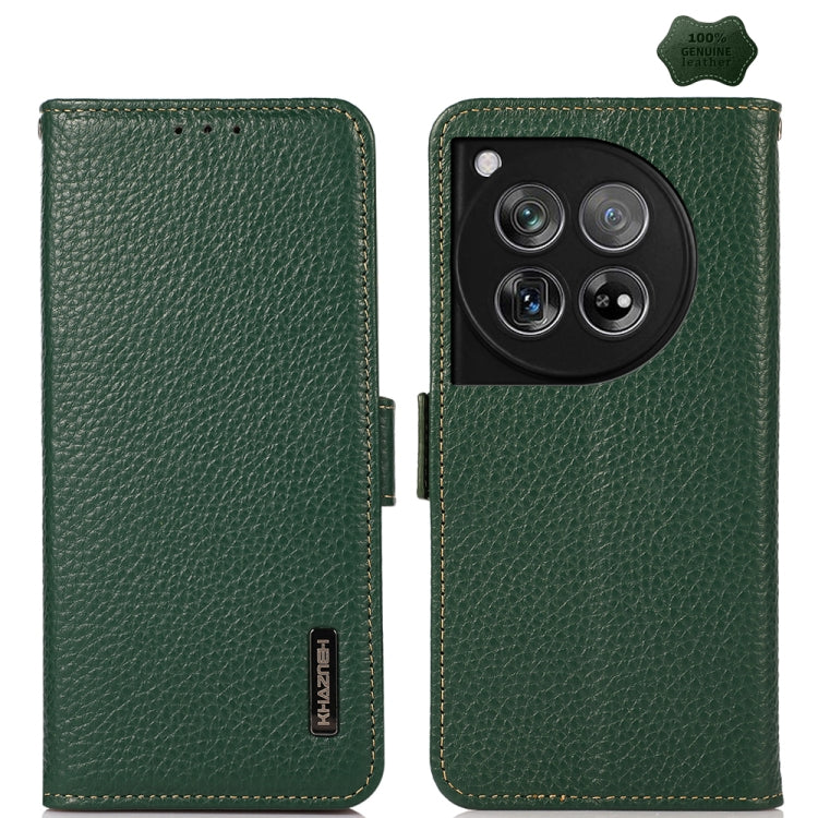 KHAZNEH Side-Magnetic Litchi Genuine Leather RFID Phone Case, For OnePlus 12R, For OnePlus 12, For OnePlus Ace 2 Pro, For OnePlus Nord 3