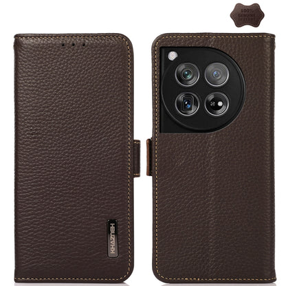KHAZNEH Side-Magnetic Litchi Genuine Leather RFID Phone Case, For OnePlus 12R, For OnePlus 12, For OnePlus Ace 2 Pro, For OnePlus Nord 3