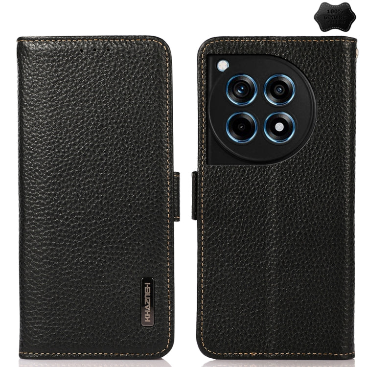 KHAZNEH Side-Magnetic Litchi Genuine Leather RFID Phone Case, For OnePlus 12R, For OnePlus 12, For OnePlus Ace 2 Pro, For OnePlus Nord 3
