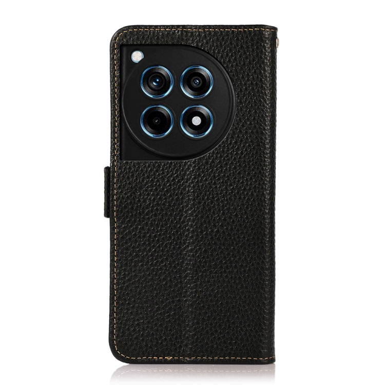 KHAZNEH Side-Magnetic Litchi Genuine Leather RFID Phone Case, For OnePlus 12R, For OnePlus 12, For OnePlus Ace 2 Pro, For OnePlus Nord 3