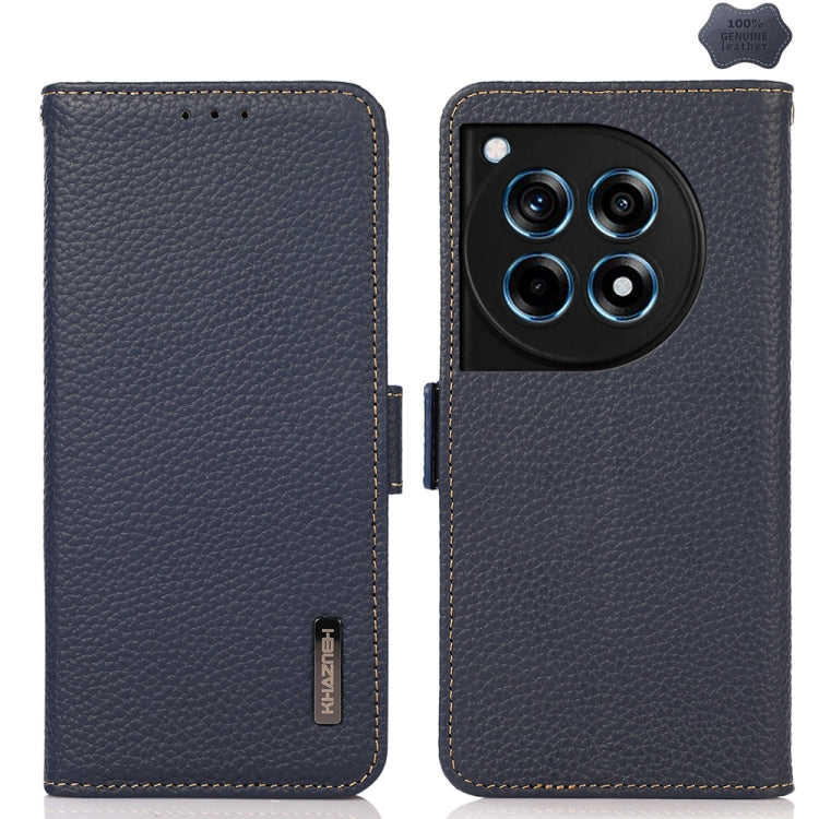 KHAZNEH Side-Magnetic Litchi Genuine Leather RFID Phone Case, For OnePlus 12R, For OnePlus 12, For OnePlus Ace 2 Pro, For OnePlus Nord 3