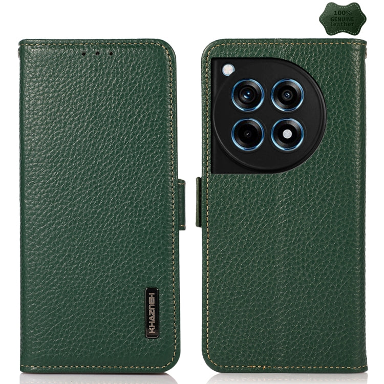 KHAZNEH Side-Magnetic Litchi Genuine Leather RFID Phone Case, For OnePlus 12R, For OnePlus 12, For OnePlus Ace 2 Pro, For OnePlus Nord 3