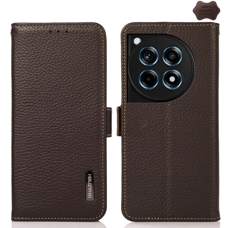 KHAZNEH Side-Magnetic Litchi Genuine Leather RFID Phone Case, For OnePlus 12R, For OnePlus 12, For OnePlus Ace 2 Pro, For OnePlus Nord 3