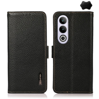 KHAZNEH Side-Magnetic Litchi Genuine Leather RFID Phone Case, For OnePlus Nord CE5 / Ace 5 Racing, For OnePlus Ace 5 Pro / Ace 5 / 13R, For OnePlus 13, For OnePlus CE4 Lite, For OnePlus Ace 3V, For OnePlus CE4 5G Global