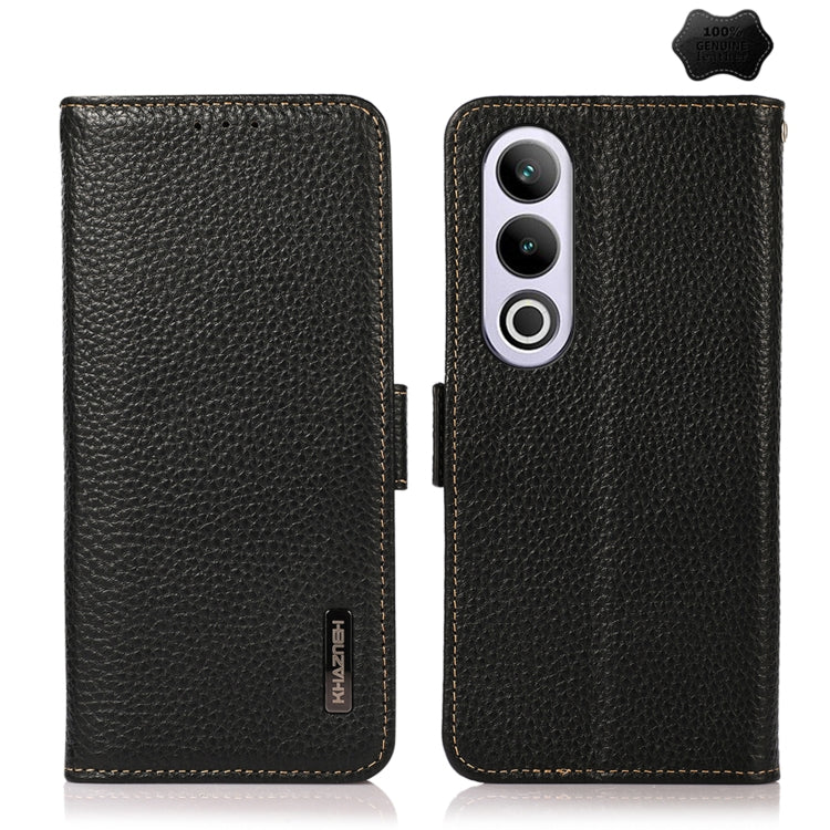 KHAZNEH Side-Magnetic Litchi Genuine Leather RFID Phone Case, For OnePlus Nord CE5 / Ace 5 Racing, For OnePlus Ace 5 Pro / Ace 5 / 13R, For OnePlus 13, For OnePlus CE4 Lite, For OnePlus Ace 3V, For OnePlus CE4 5G Global