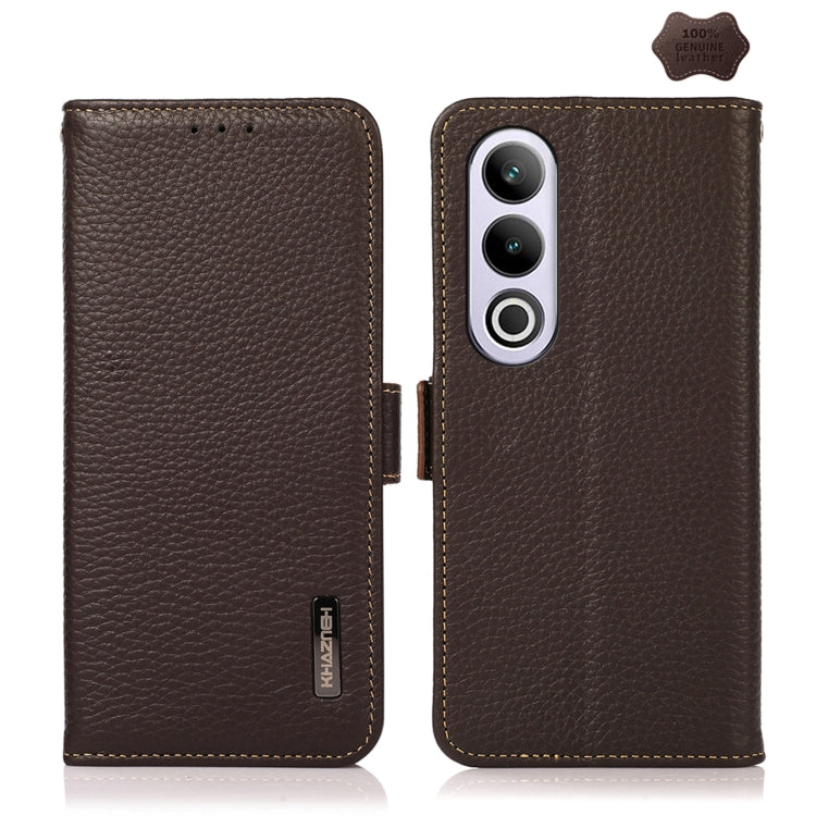 KHAZNEH Side-Magnetic Litchi Genuine Leather RFID Phone Case, For OnePlus Nord CE5 / Ace 5 Racing, For OnePlus Ace 5 Pro / Ace 5 / 13R, For OnePlus 13, For OnePlus CE4 Lite, For OnePlus Ace 3V, For OnePlus CE4 5G Global