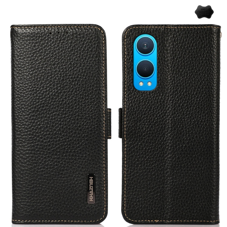 KHAZNEH Side-Magnetic Litchi Genuine Leather RFID Phone Case, For OnePlus Nord CE5 / Ace 5 Racing, For OnePlus Ace 5 Pro / Ace 5 / 13R, For OnePlus 13, For OnePlus CE4 Lite, For OnePlus Ace 3V, For OnePlus CE4 5G Global