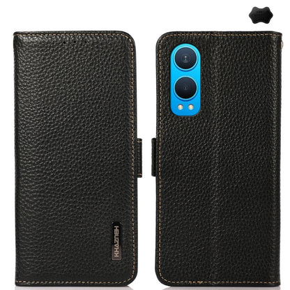 KHAZNEH Side-Magnetic Litchi Genuine Leather RFID Phone Case, For OnePlus Nord CE5 / Ace 5 Racing, For OnePlus Ace 5 Pro / Ace 5 / 13R, For OnePlus 13, For OnePlus CE4 Lite, For OnePlus Ace 3V, For OnePlus CE4 5G Global
