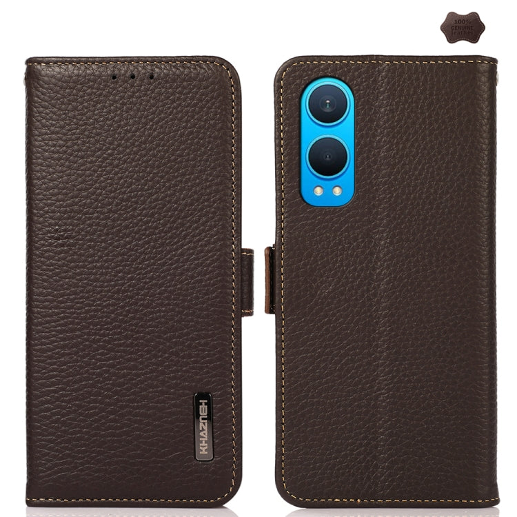 KHAZNEH Side-Magnetic Litchi Genuine Leather RFID Phone Case, For OnePlus Nord CE5 / Ace 5 Racing, For OnePlus Ace 5 Pro / Ace 5 / 13R, For OnePlus 13, For OnePlus CE4 Lite, For OnePlus Ace 3V, For OnePlus CE4 5G Global