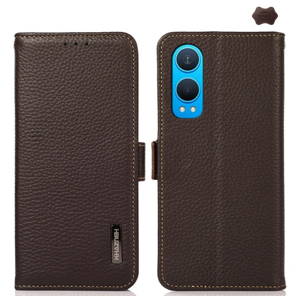 KHAZNEH Side-Magnetic Litchi Genuine Leather RFID Phone Case, For OnePlus Nord CE5 / Ace 5 Racing, For OnePlus Ace 5 Pro / Ace 5 / 13R, For OnePlus 13, For OnePlus CE4 Lite, For OnePlus Ace 3V, For OnePlus CE4 5G Global