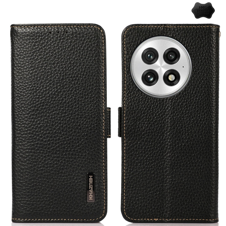 KHAZNEH Side-Magnetic Litchi Genuine Leather RFID Phone Case, For OnePlus Nord CE5 / Ace 5 Racing, For OnePlus Ace 5 Pro / Ace 5 / 13R, For OnePlus 13, For OnePlus CE4 Lite, For OnePlus Ace 3V, For OnePlus CE4 5G Global