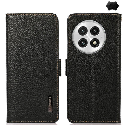 KHAZNEH Side-Magnetic Litchi Genuine Leather RFID Phone Case, For OnePlus Nord CE5 / Ace 5 Racing, For OnePlus Ace 5 Pro / Ace 5 / 13R, For OnePlus 13, For OnePlus CE4 Lite, For OnePlus Ace 3V, For OnePlus CE4 5G Global