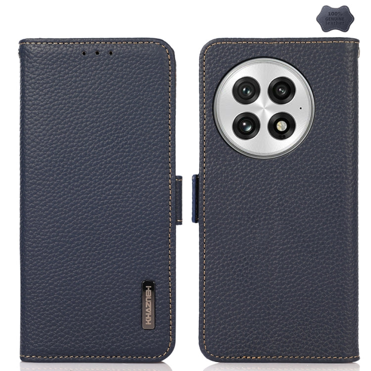 KHAZNEH Side-Magnetic Litchi Genuine Leather RFID Phone Case, For OnePlus Nord CE5 / Ace 5 Racing, For OnePlus Ace 5 Pro / Ace 5 / 13R, For OnePlus 13, For OnePlus CE4 Lite, For OnePlus Ace 3V, For OnePlus CE4 5G Global