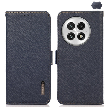 KHAZNEH Side-Magnetic Litchi Genuine Leather RFID Phone Case, For OnePlus Nord CE5 / Ace 5 Racing, For OnePlus Ace 5 Pro / Ace 5 / 13R, For OnePlus 13, For OnePlus CE4 Lite, For OnePlus Ace 3V, For OnePlus CE4 5G Global