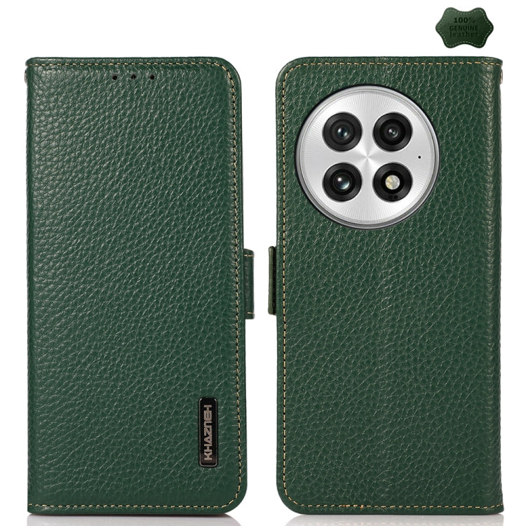 KHAZNEH Side-Magnetic Litchi Genuine Leather RFID Phone Case, For OnePlus Nord CE5 / Ace 5 Racing, For OnePlus Ace 5 Pro / Ace 5 / 13R, For OnePlus 13, For OnePlus CE4 Lite, For OnePlus Ace 3V, For OnePlus CE4 5G Global