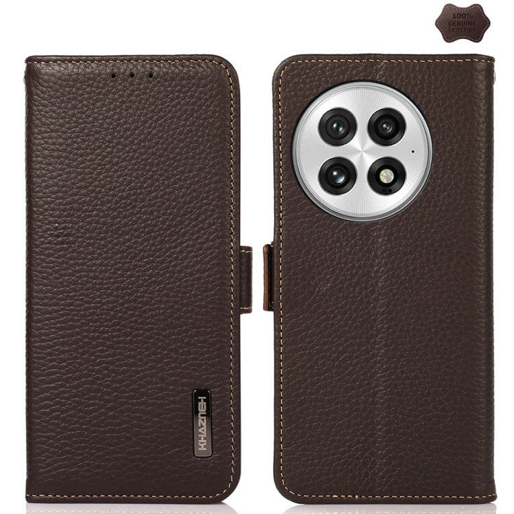 KHAZNEH Side-Magnetic Litchi Genuine Leather RFID Phone Case, For OnePlus Nord CE5 / Ace 5 Racing, For OnePlus Ace 5 Pro / Ace 5 / 13R, For OnePlus 13, For OnePlus CE4 Lite, For OnePlus Ace 3V, For OnePlus CE4 5G Global