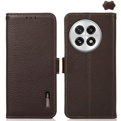 KHAZNEH Side-Magnetic Litchi Genuine Leather RFID Phone Case, For OnePlus Nord CE5 / Ace 5 Racing, For OnePlus Ace 5 Pro / Ace 5 / 13R, For OnePlus 13, For OnePlus CE4 Lite, For OnePlus Ace 3V, For OnePlus CE4 5G Global
