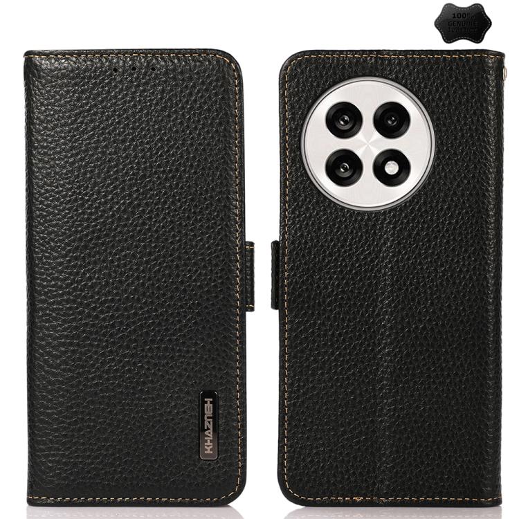 KHAZNEH Side-Magnetic Litchi Genuine Leather RFID Phone Case, For OnePlus Nord CE5 / Ace 5 Racing, For OnePlus Ace 5 Pro / Ace 5 / 13R, For OnePlus 13, For OnePlus CE4 Lite, For OnePlus Ace 3V, For OnePlus CE4 5G Global
