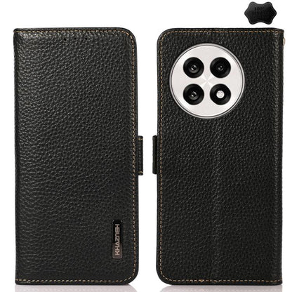 KHAZNEH Side-Magnetic Litchi Genuine Leather RFID Phone Case, For OnePlus Nord CE5 / Ace 5 Racing, For OnePlus Ace 5 Pro / Ace 5 / 13R, For OnePlus 13, For OnePlus CE4 Lite, For OnePlus Ace 3V, For OnePlus CE4 5G Global