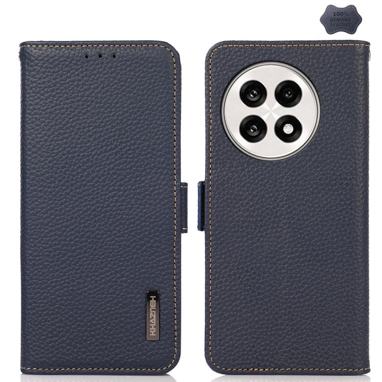 KHAZNEH Side-Magnetic Litchi Genuine Leather RFID Phone Case, For OnePlus Nord CE5 / Ace 5 Racing, For OnePlus Ace 5 Pro / Ace 5 / 13R, For OnePlus 13, For OnePlus CE4 Lite, For OnePlus Ace 3V, For OnePlus CE4 5G Global