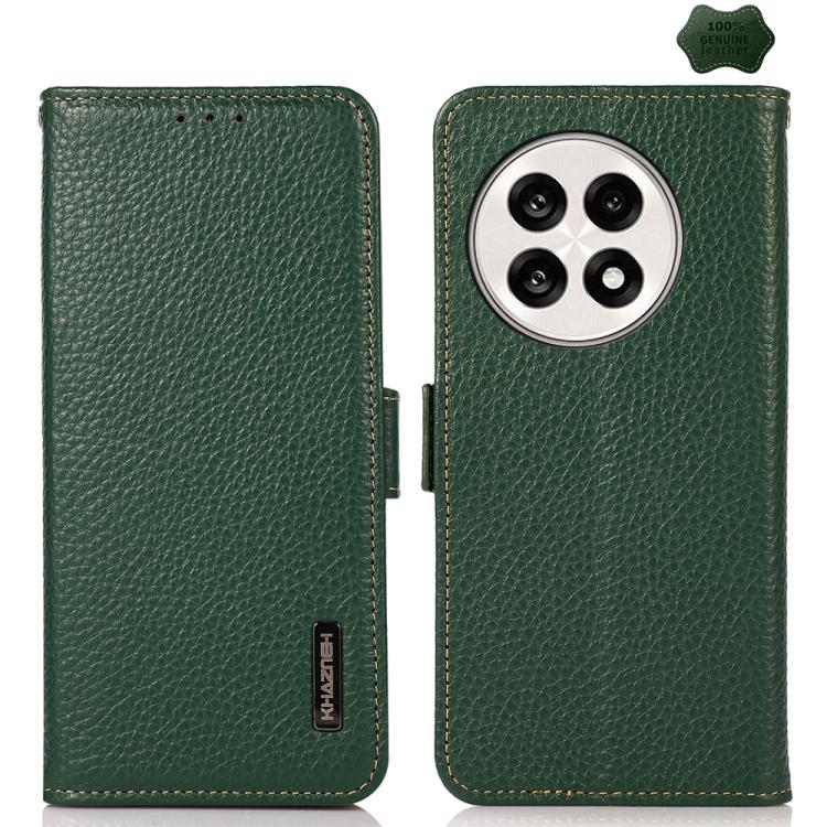 KHAZNEH Side-Magnetic Litchi Genuine Leather RFID Phone Case, For OnePlus Nord CE5 / Ace 5 Racing, For OnePlus Ace 5 Pro / Ace 5 / 13R, For OnePlus 13, For OnePlus CE4 Lite, For OnePlus Ace 3V, For OnePlus CE4 5G Global