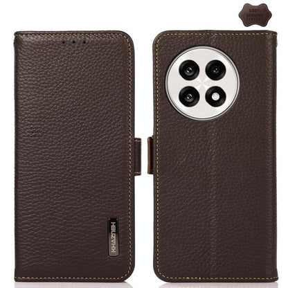 KHAZNEH Side-Magnetic Litchi Genuine Leather RFID Phone Case, For OnePlus Nord CE5 / Ace 5 Racing, For OnePlus Ace 5 Pro / Ace 5 / 13R, For OnePlus 13, For OnePlus CE4 Lite, For OnePlus Ace 3V, For OnePlus CE4 5G Global