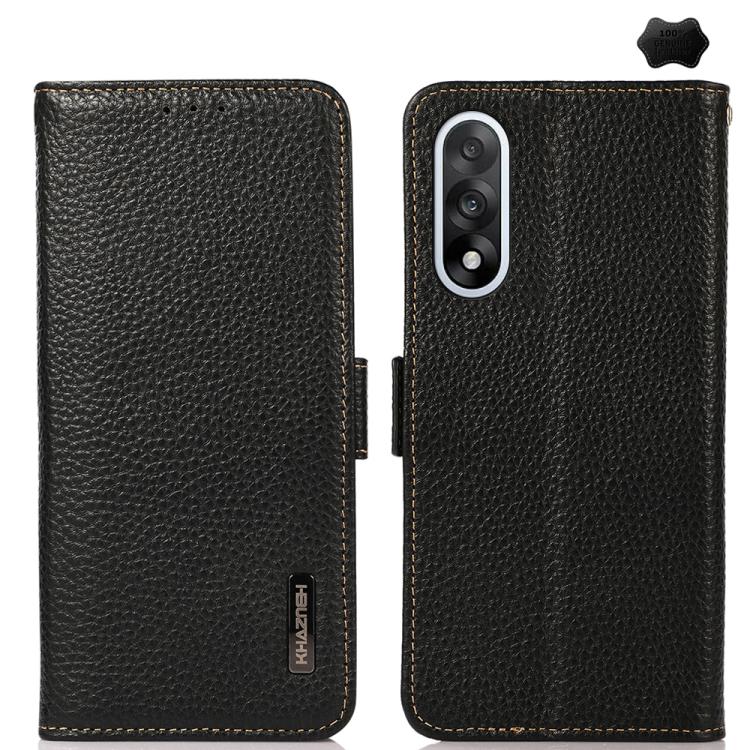KHAZNEH Side-Magnetic Litchi Genuine Leather RFID Phone Case, For OnePlus Nord CE6 Lite 5G Global, For OnePlus Ace 6 Ultra, For OnePlus 15T, For OnePlus Turbo 6 / 6V, For OnePlus 15, For OnePlus Nord 5 / Ace 5 Ultra