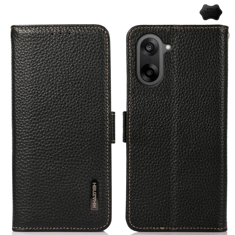 KHAZNEH Side-Magnetic Litchi Genuine Leather RFID Phone Case, For OnePlus Nord CE5 / Ace 5 Racing, For OnePlus Ace 5 Pro / Ace 5 / 13R, For OnePlus 13, For OnePlus CE4 Lite, For OnePlus Ace 3V, For OnePlus CE4 5G Global