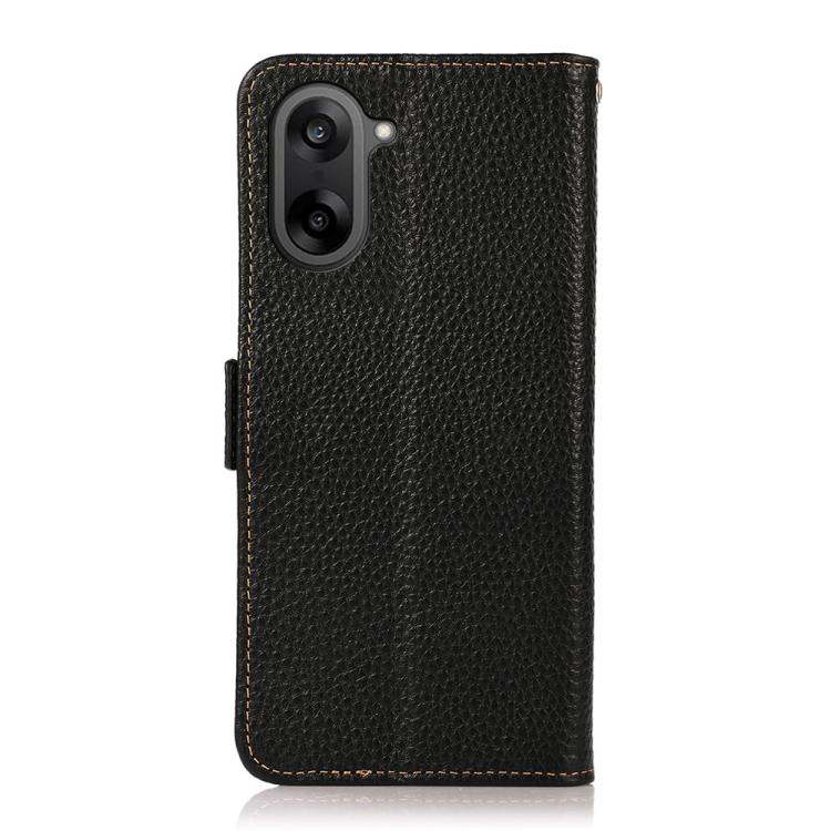KHAZNEH Side-Magnetic Litchi Genuine Leather RFID Phone Case, For OnePlus Nord CE5 / Ace 5 Racing, For OnePlus Ace 5 Pro / Ace 5 / 13R, For OnePlus 13, For OnePlus CE4 Lite, For OnePlus Ace 3V, For OnePlus CE4 5G Global