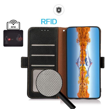 KHAZNEH Side-Magnetic Litchi Genuine Leather RFID Phone Case, For OnePlus Nord CE5 / Ace 5 Racing, For OnePlus Ace 5 Pro / Ace 5 / 13R, For OnePlus 13, For OnePlus CE4 Lite, For OnePlus Ace 3V, For OnePlus CE4 5G Global