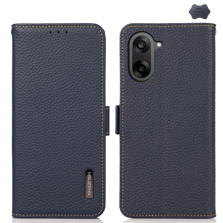 KHAZNEH Side-Magnetic Litchi Genuine Leather RFID Phone Case, For OnePlus Nord CE5 / Ace 5 Racing, For OnePlus Ace 5 Pro / Ace 5 / 13R, For OnePlus 13, For OnePlus CE4 Lite, For OnePlus Ace 3V, For OnePlus CE4 5G Global
