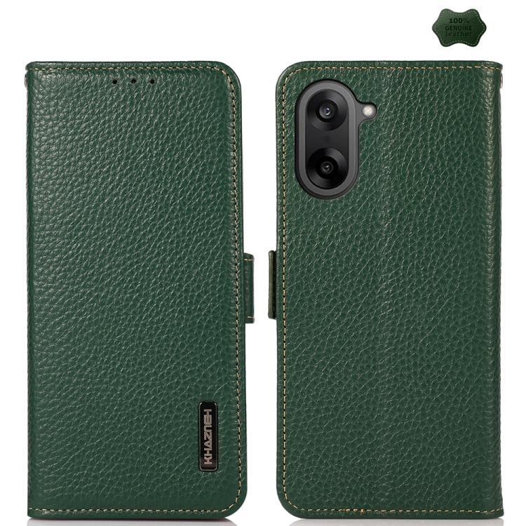 KHAZNEH Side-Magnetic Litchi Genuine Leather RFID Phone Case, For OnePlus Nord CE5 / Ace 5 Racing, For OnePlus Ace 5 Pro / Ace 5 / 13R, For OnePlus 13, For OnePlus CE4 Lite, For OnePlus Ace 3V, For OnePlus CE4 5G Global