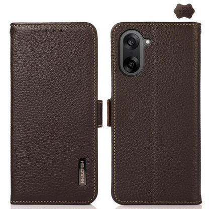 KHAZNEH Side-Magnetic Litchi Genuine Leather RFID Phone Case, For OnePlus Nord CE5 / Ace 5 Racing, For OnePlus Ace 5 Pro / Ace 5 / 13R, For OnePlus 13, For OnePlus CE4 Lite, For OnePlus Ace 3V, For OnePlus CE4 5G Global