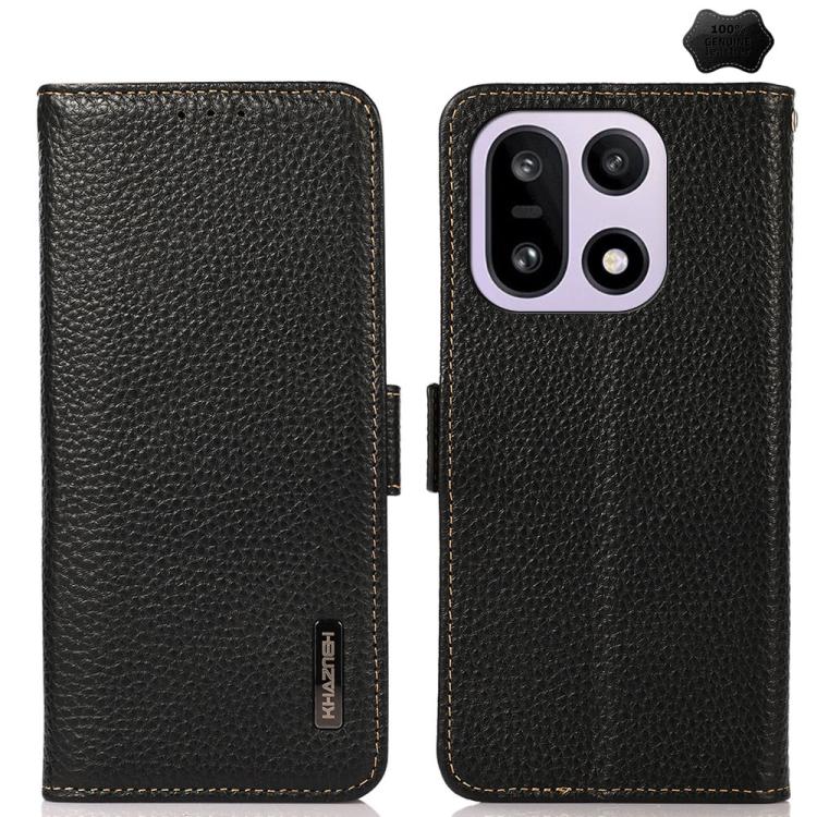 KHAZNEH Side-Magnetic Litchi Genuine Leather RFID Phone Case, For OnePlus Nord CE6 Lite 5G Global, For OnePlus Ace 6 Ultra, For OnePlus 15T, For OnePlus Turbo 6 / 6V, For OnePlus 15, For OnePlus Nord 5 / Ace 5 Ultra