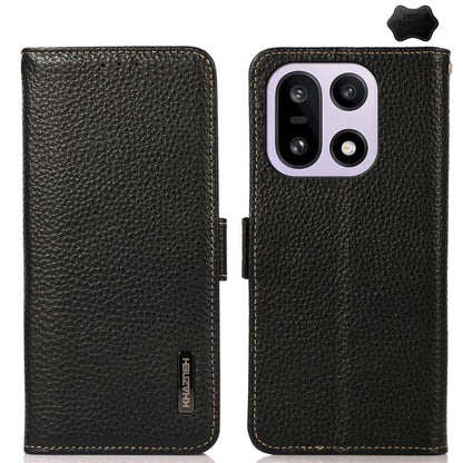 KHAZNEH Side-Magnetic Litchi Genuine Leather RFID Phone Case, For OnePlus Nord CE6 Lite 5G Global, For OnePlus Ace 6 Ultra, For OnePlus 15T, For OnePlus Turbo 6 / 6V, For OnePlus 15, For OnePlus Nord 5 / Ace 5 Ultra