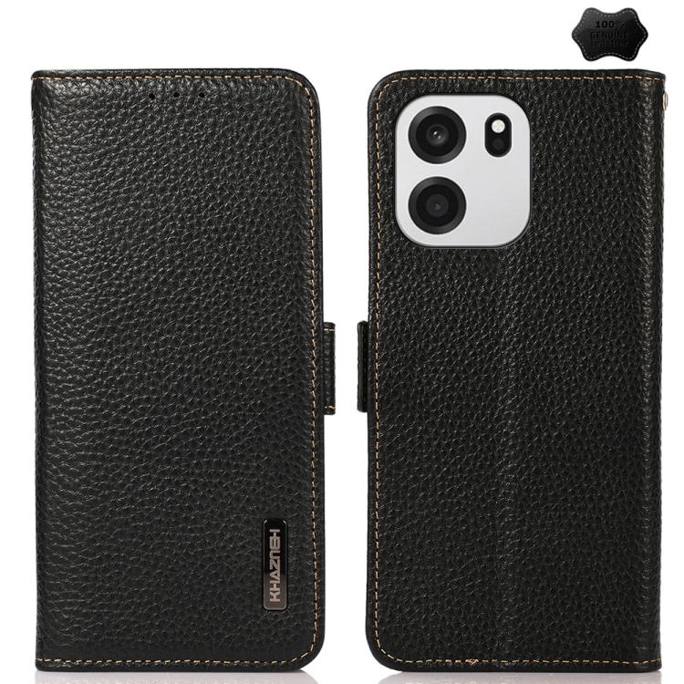 KHAZNEH Side-Magnetic Litchi Genuine Leather RFID Phone Case, For OnePlus Nord CE6 Lite 5G Global, For OnePlus Ace 6 Ultra, For OnePlus 15T, For OnePlus Turbo 6 / 6V, For OnePlus 15, For OnePlus Nord 5 / Ace 5 Ultra