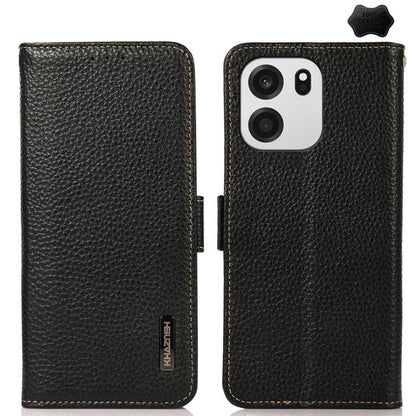 KHAZNEH Side-Magnetic Litchi Genuine Leather RFID Phone Case, For OnePlus Nord CE6 Lite 5G Global, For OnePlus Ace 6 Ultra, For OnePlus 15T, For OnePlus Turbo 6 / 6V, For OnePlus 15, For OnePlus Nord 5 / Ace 5 Ultra