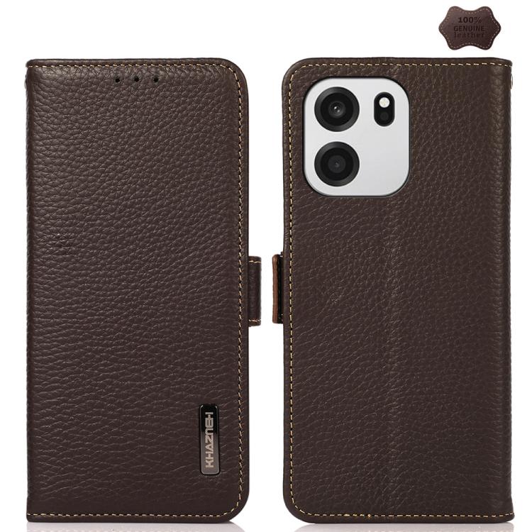 KHAZNEH Side-Magnetic Litchi Genuine Leather RFID Phone Case, For OnePlus Nord CE6 Lite 5G Global, For OnePlus Ace 6 Ultra, For OnePlus 15T, For OnePlus Turbo 6 / 6V, For OnePlus 15, For OnePlus Nord 5 / Ace 5 Ultra