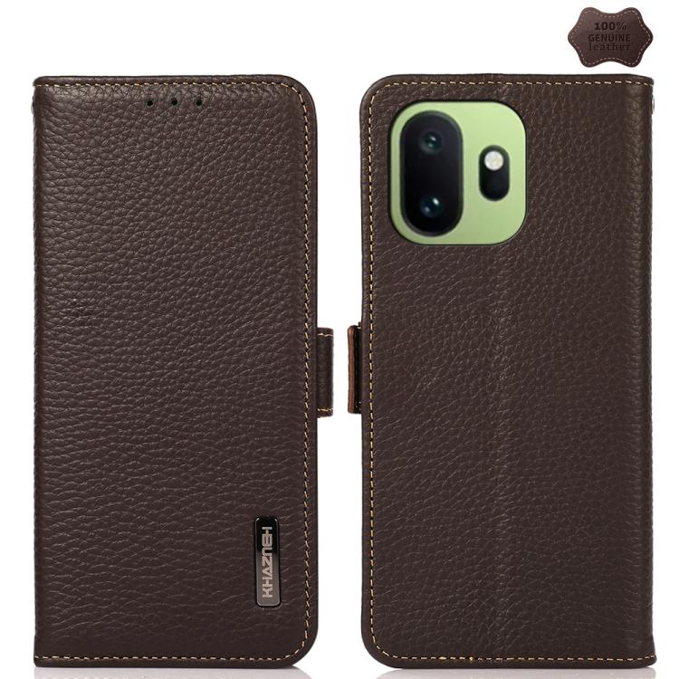 KHAZNEH Side-Magnetic Litchi Genuine Leather RFID Phone Case, For OnePlus Nord CE6 Lite 5G Global, For OnePlus Ace 6 Ultra, For OnePlus 15T, For OnePlus Turbo 6 / 6V, For OnePlus 15, For OnePlus Nord 5 / Ace 5 Ultra
