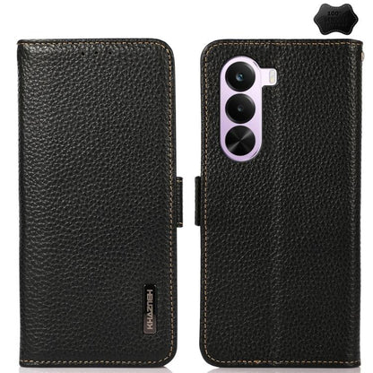 KHAZNEH Side-Magnetic Litchi Genuine Leather RFID Phone Case, For OnePlus Nord CE6 Lite 5G Global, For OnePlus Ace 6 Ultra, For OnePlus 15T, For OnePlus Turbo 6 / 6V, For OnePlus 15, For OnePlus Nord 5 / Ace 5 Ultra