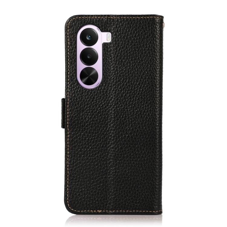 KHAZNEH Side-Magnetic Litchi Genuine Leather RFID Phone Case, For OnePlus Nord CE6 Lite 5G Global, For OnePlus Ace 6 Ultra, For OnePlus 15T, For OnePlus Turbo 6 / 6V, For OnePlus 15, For OnePlus Nord 5 / Ace 5 Ultra