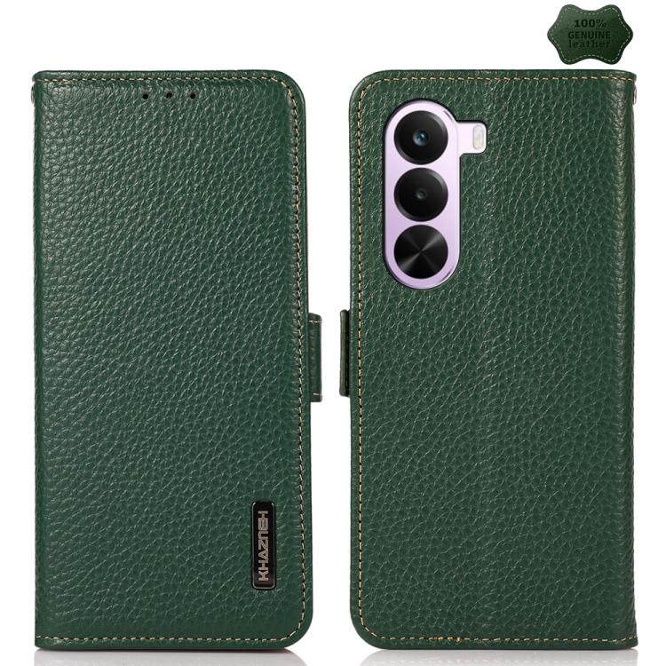 KHAZNEH Side-Magnetic Litchi Genuine Leather RFID Phone Case, For OnePlus Nord CE6 Lite 5G Global, For OnePlus Ace 6 Ultra, For OnePlus 15T, For OnePlus Turbo 6 / 6V, For OnePlus 15, For OnePlus Nord 5 / Ace 5 Ultra